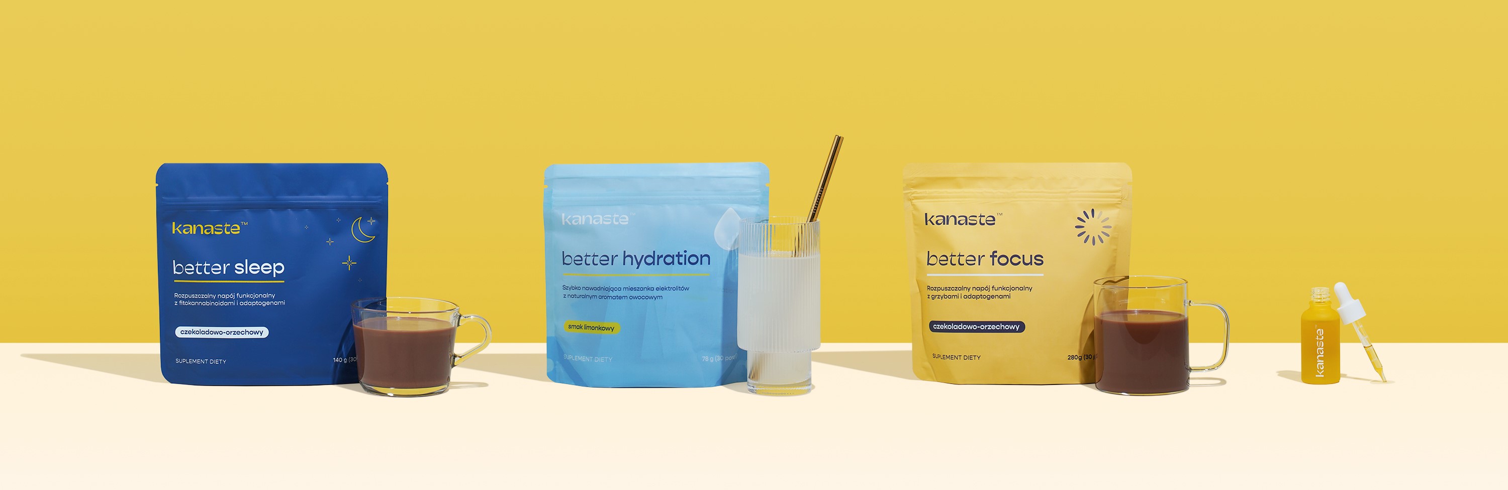Linia produktow funkcjonalnych Kanaste - better sleep, better hydration, better focus